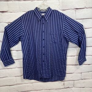 Van Heusen Mens Blue Striped Broadcloth Button Up Long Sleeve Shirt w/Pocket XL